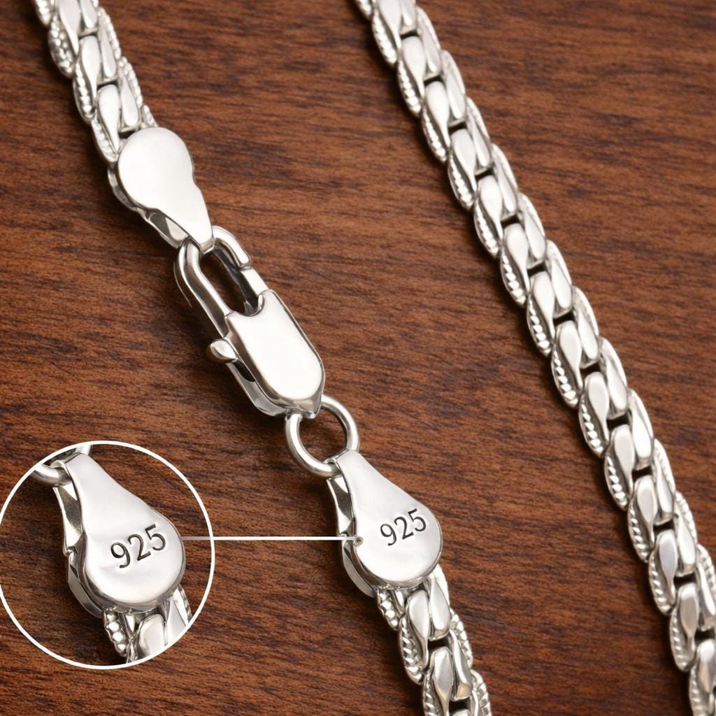 18K Gold 6MM Sideways Figaro Chain Necklace, Unisex Wedding Jewelry