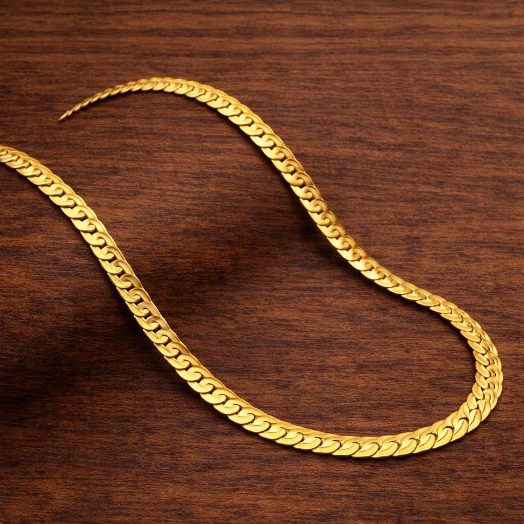 18K Gold 6MM Sideways Figaro Chain Necklace, Unisex Wedding Jewelry