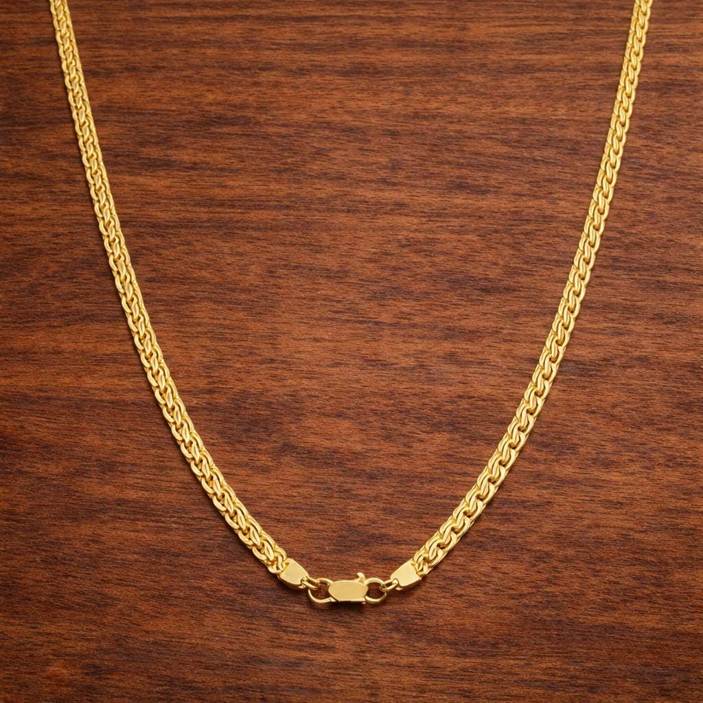 18K Gold 6MM Sideways Figaro Chain Necklace, Unisex Wedding Jewelry