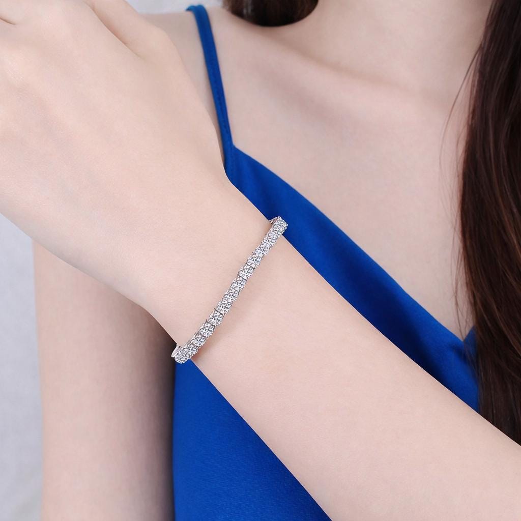 3mm Moissanite Tennis Bracelet, S925 Sterling Silver, Dainty Minimalist Jewelry, Wedding Gift