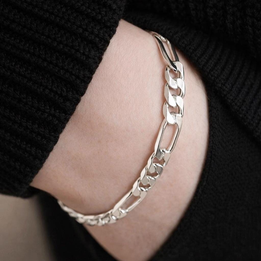 925 Sterling Silver Figaro Chain Bracelet, Minimalist Unisex Jewelry, Classic Link Bracelet Gift