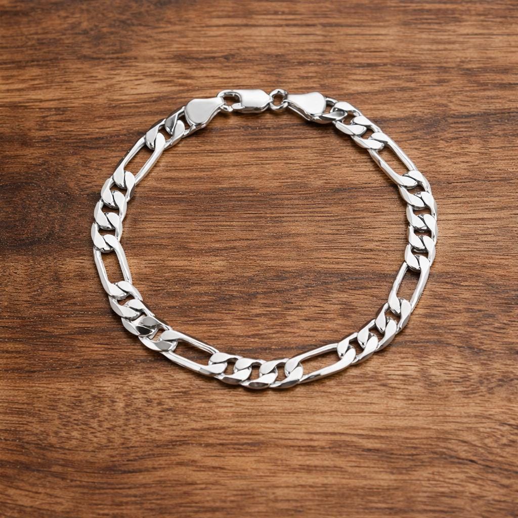 925 Sterling Silver Figaro Chain Bracelet, Unisex Minimalist Jewelry, Classic Link Style