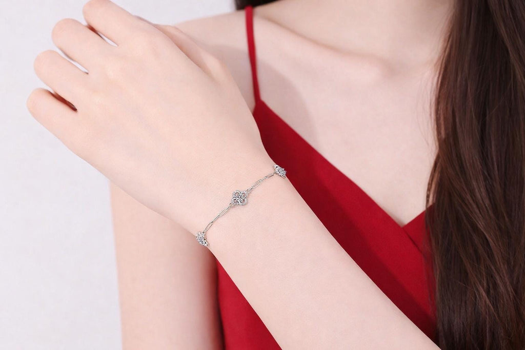 1.5CT Moissanite Bracelet, 925 Sterling Silver, Elegant Chain Jewelry, Women's Wedding Accessory