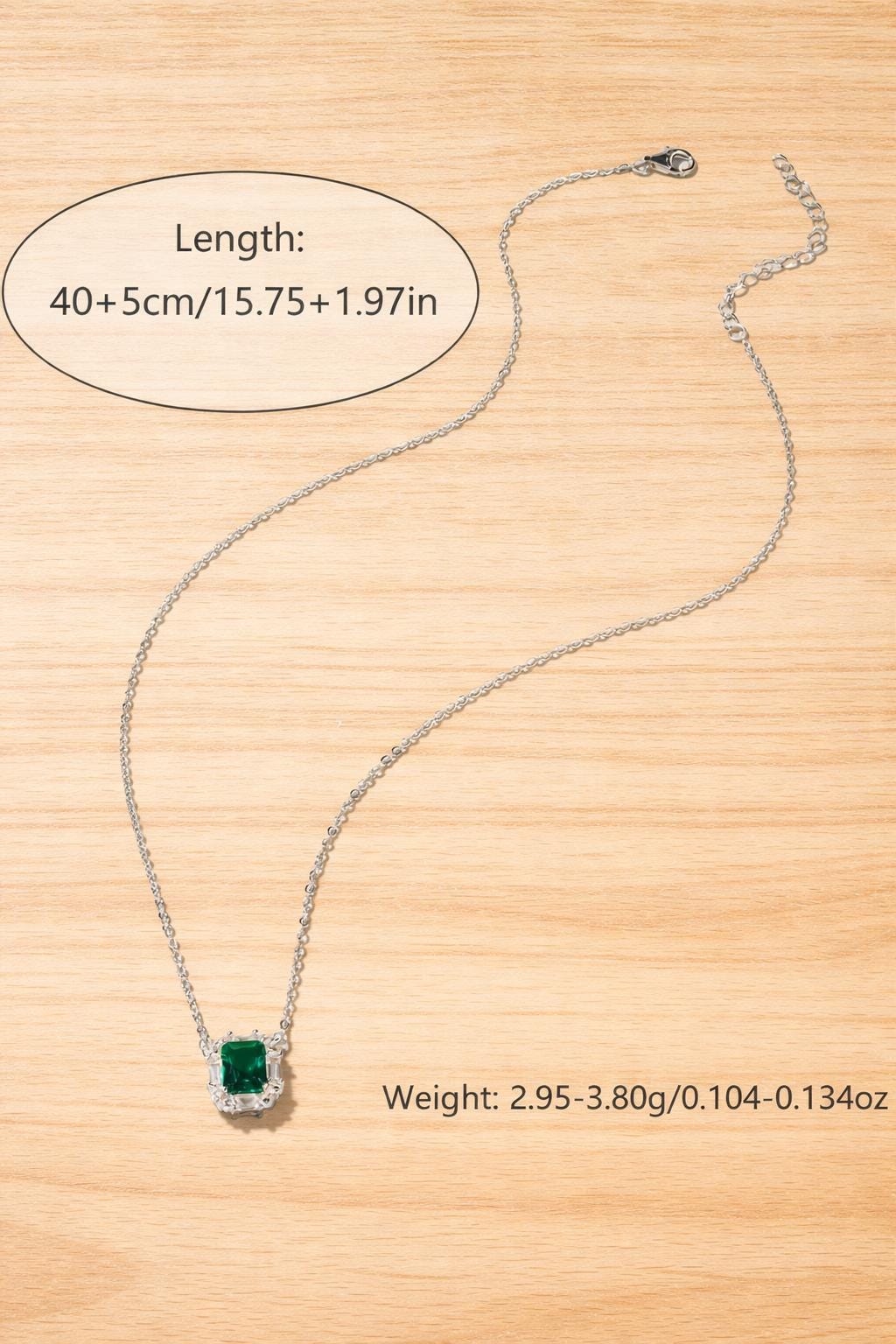 925 Sterling Silver Emerald Green Cubic Zirconia Pendant Necklace, Elegant Halo Design