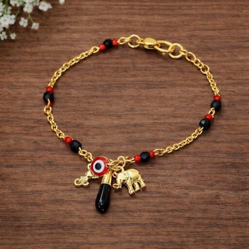 14K Gold-Tone Lucky Eye Elephant Charm Bracelet – Brass Protection Amulet