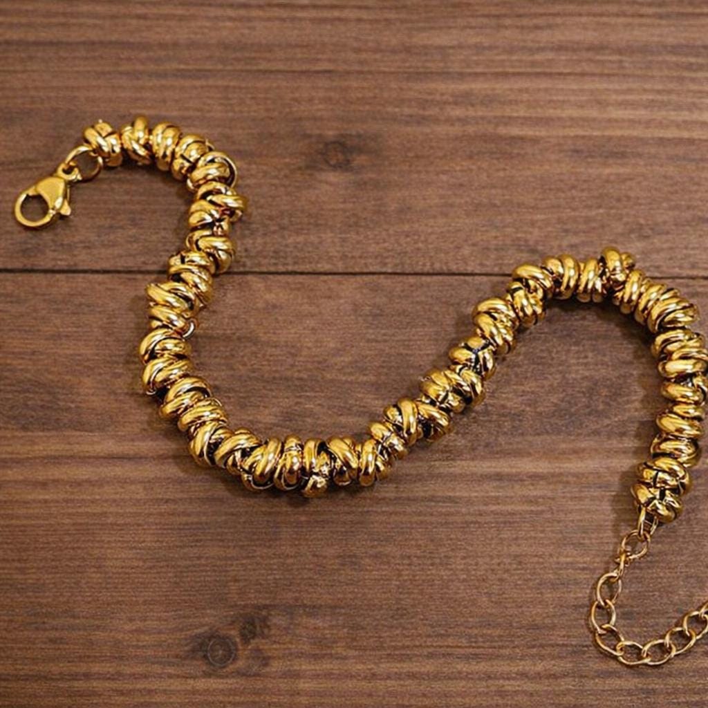 18K Gold Plated Stainless Steel Vintage Twist Chain Bracelet, Braided Jewelry