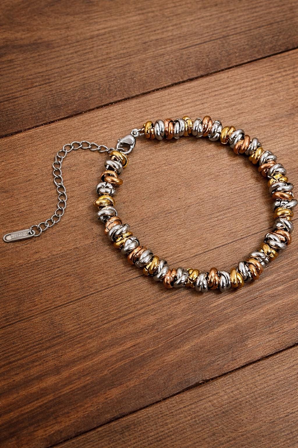 18K Gold Plated Stainless Steel Vintage Twist Chain Bracelet, Braided Jewelry