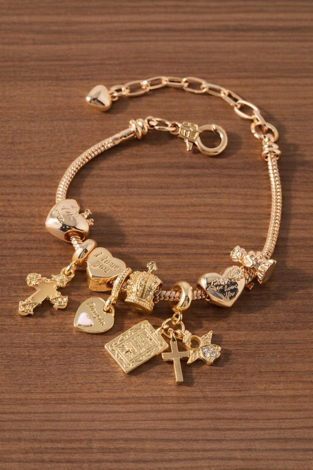 1pc Fashionable Heart, Cross, Floral Beaded Bracelet For Women With Cross Pendant Charm
