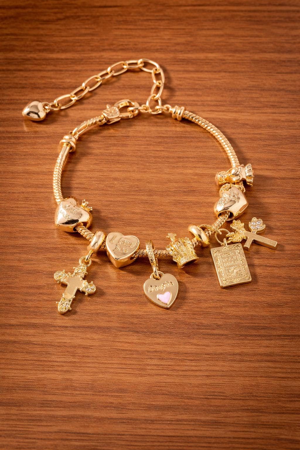 1pc Fashionable Heart, Cross, Floral Beaded Bracelet For Women With Cross Pendant Charm
