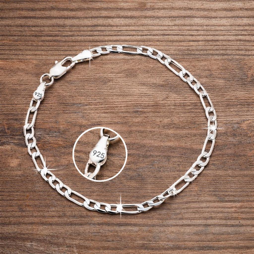 18K Gold Plated Figaro Chain Bracelet, Unisex Minimalist Link Jewelry