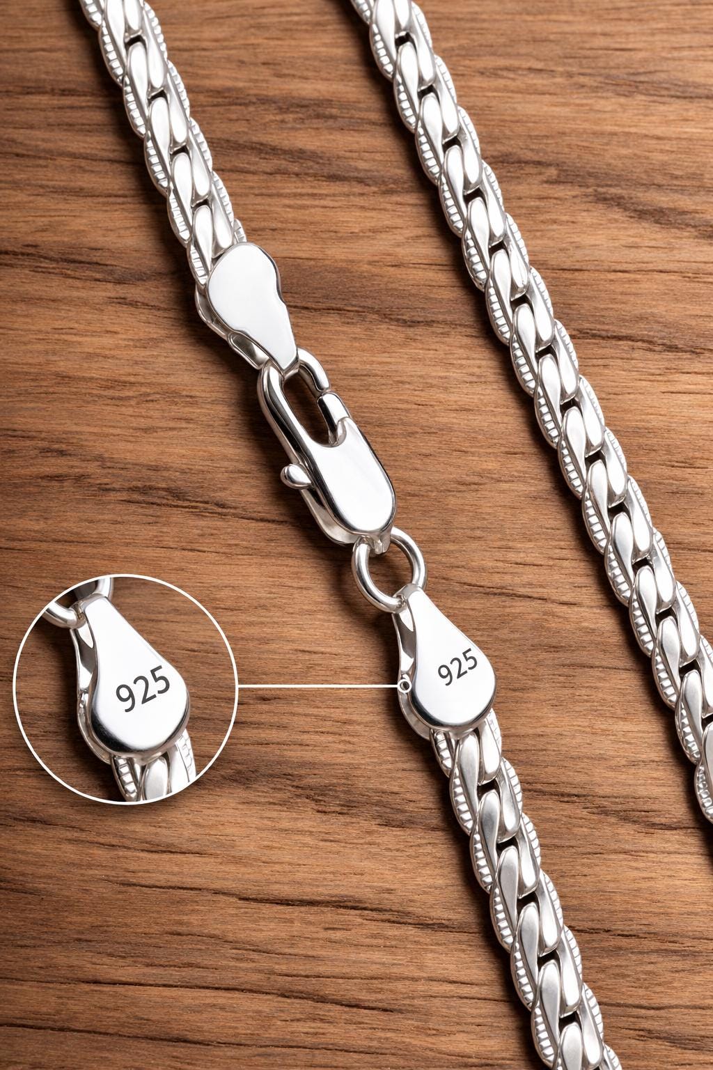 925 Sterling Silver Luxury Chain Necklace 50cm, Unisex Everyday Jewelry Gift
