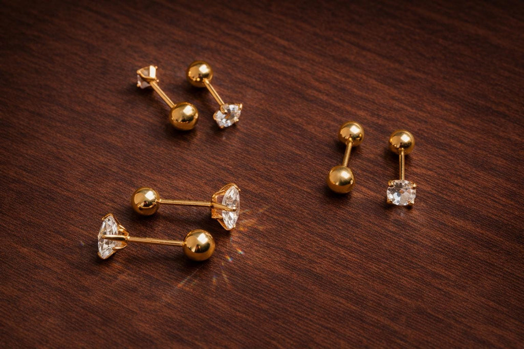3 Pairs Stainless Steel Ball Stud Earrings, 18K Gold Plated Minimalist Jewelry