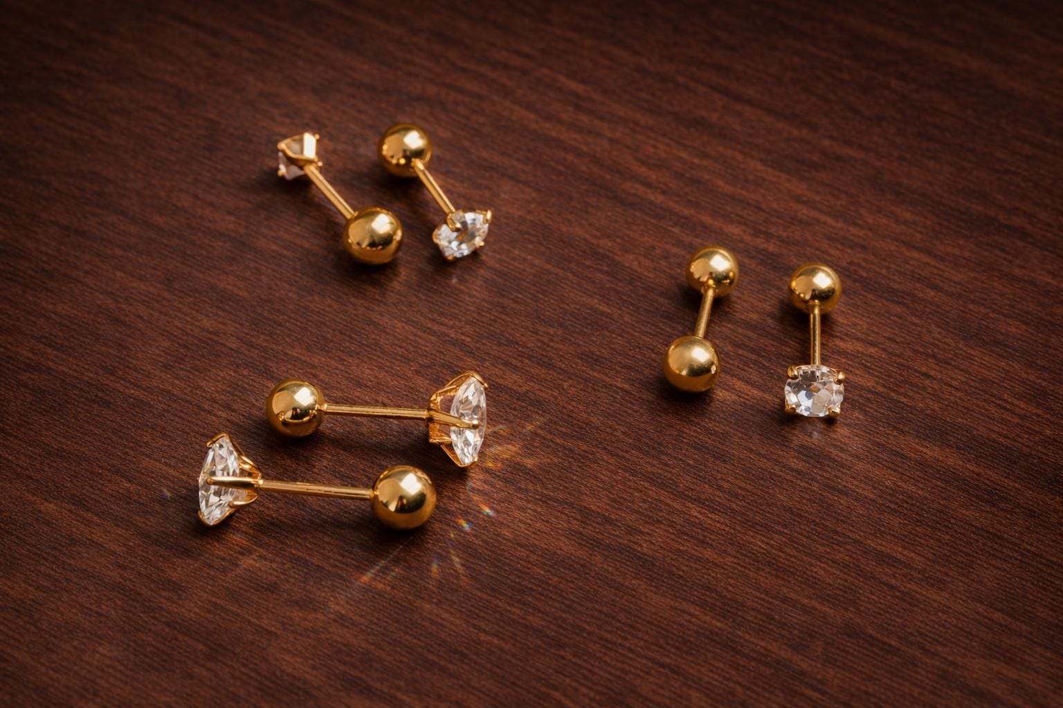 3 Pairs Stainless Steel Ball Stud Earrings, 18K Gold Plated Minimalist Jewelry
