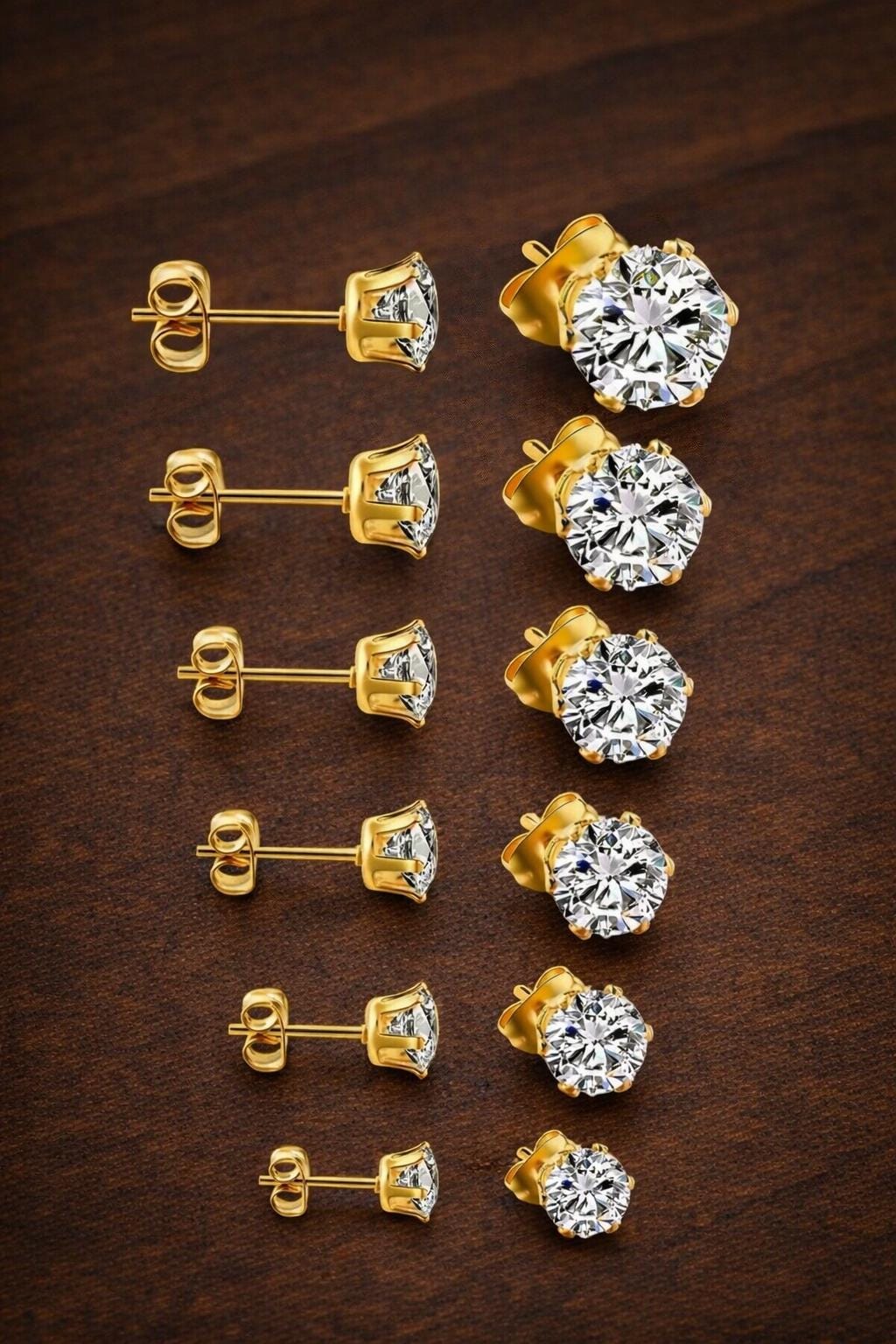 6 Pairs Stainless Steel Stud Earrings Set, CZ Earrings Gold & Silver, Hypoallergenic Waterproof Jewelry