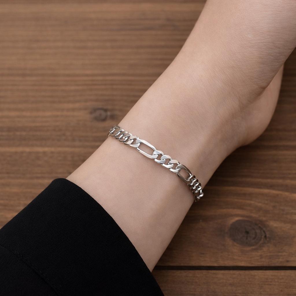 925 Sterling Silver Figaro Chain Bracelet, Minimalist Unisex Jewelry, Classic Link Bracelet Gift