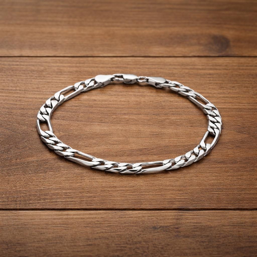 925 Sterling Silver Figaro Chain Bracelet, Unisex Minimalist Jewelry, Classic Link Style