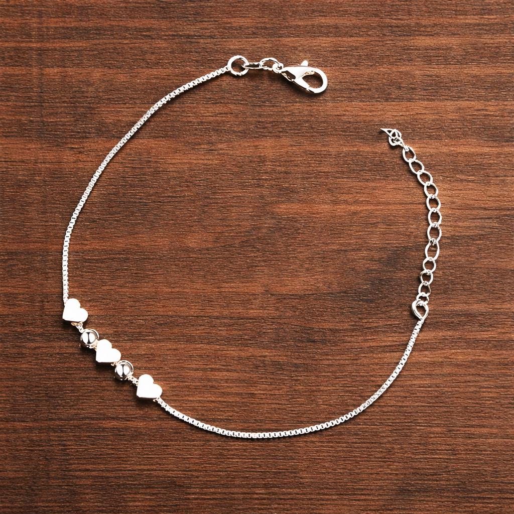 925 Silver Plated Heart Charm Bracelet, Romantic Wedding Jewelry, Adjustable Chain Gift