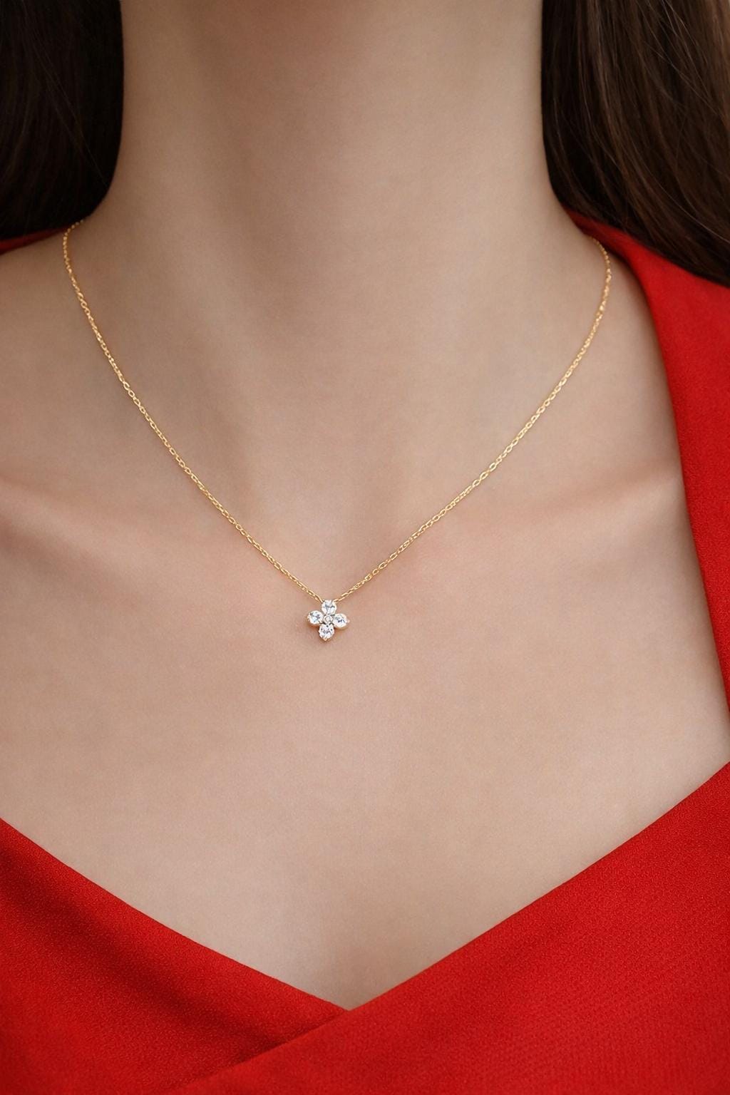 925 Sterling Silver Flower Necklace, Cubic Zirconia Pendant, Elegant Wedding Jewelry