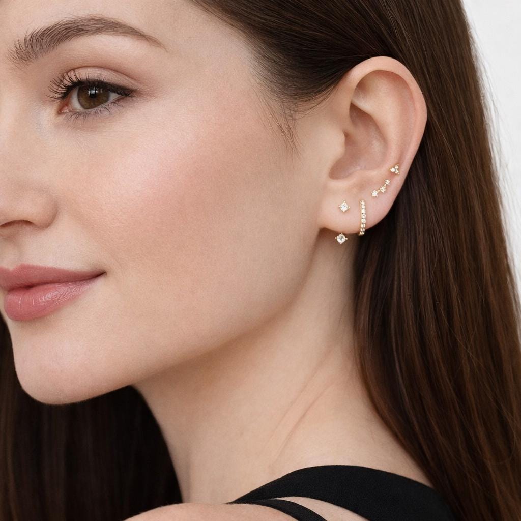 4-Pair Gold Plated Zircon Ear Stack, Huggie Hoop Stud Set, Hypoallergenic Jewelry