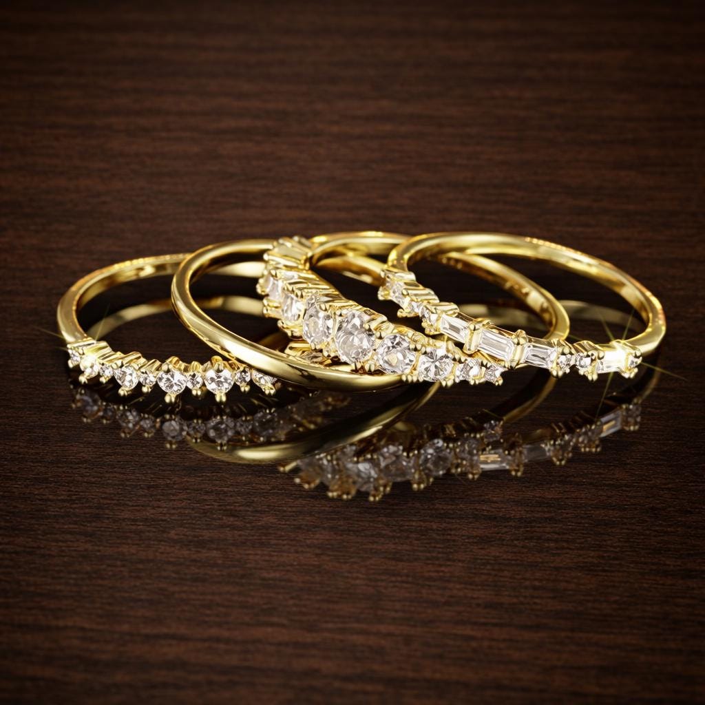 4-Piece Stackable CZ Ring Set: Minimalist Gold/Silver Wedding Bands