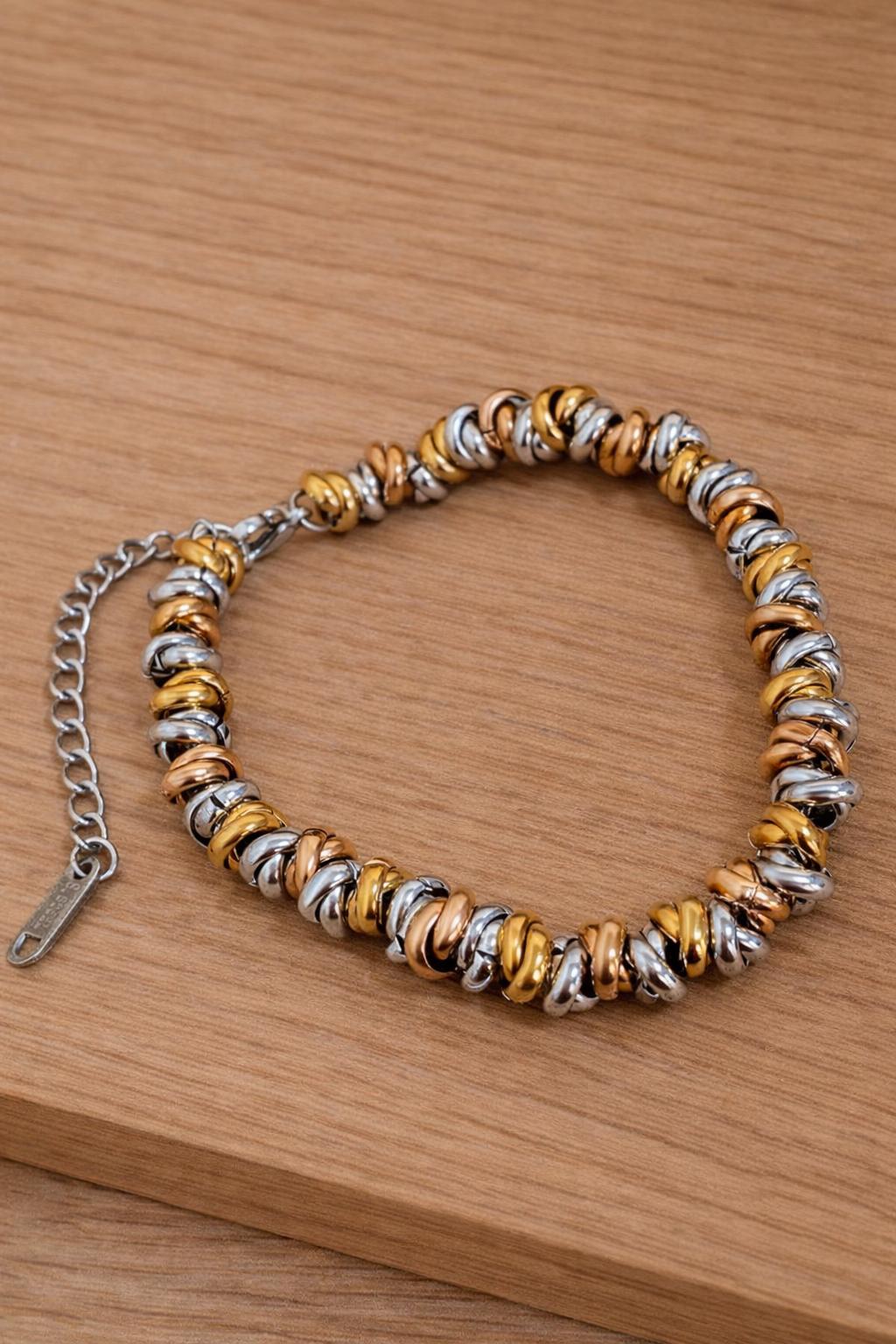 18K Gold Plated Stainless Steel Vintage Twist Chain Bracelet, Braided Jewelry