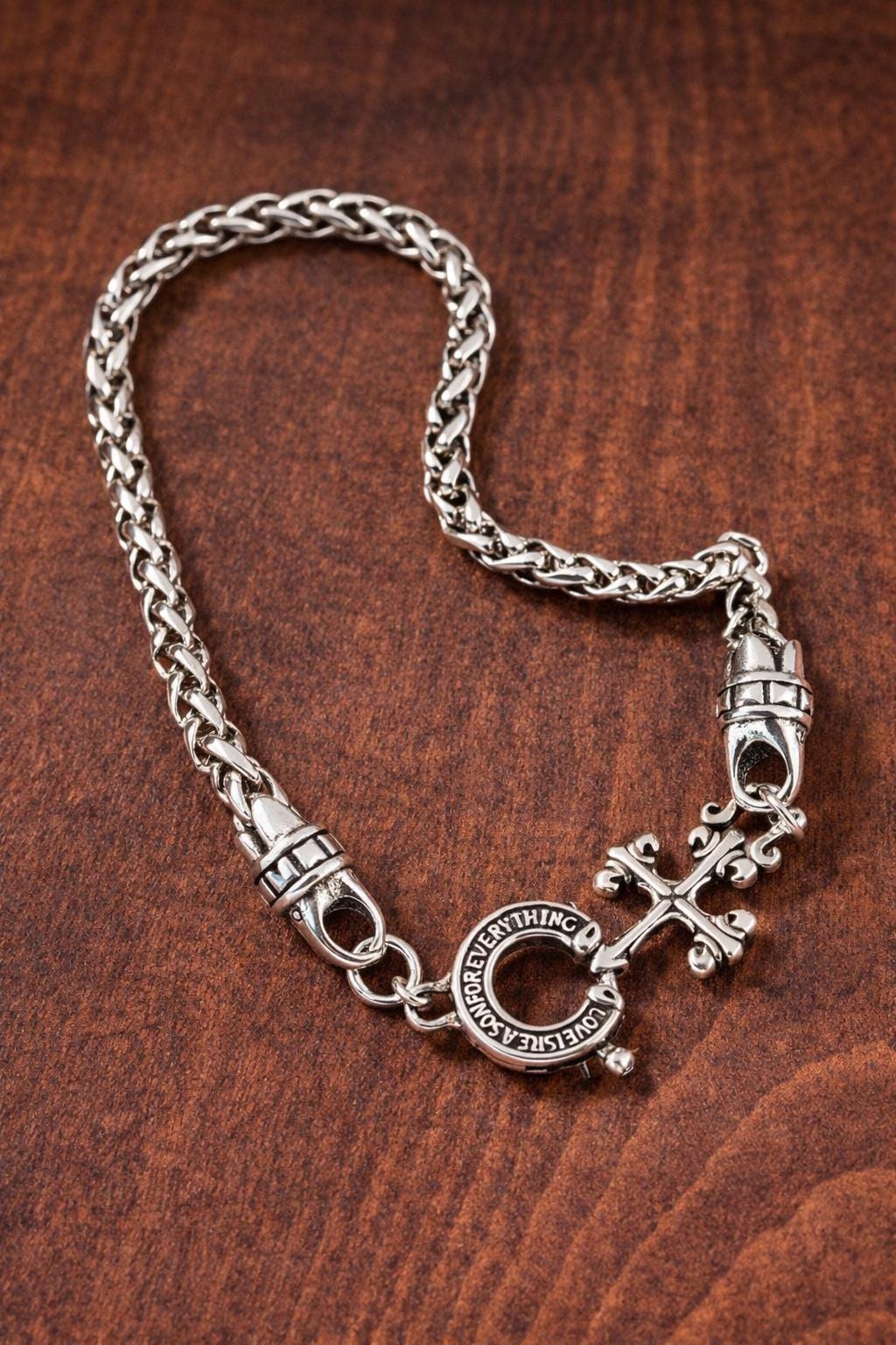 1pc Elegant Braided Chain Cross & Horseshoe Charm Bracelet For Women, Suitable For Daily Wear