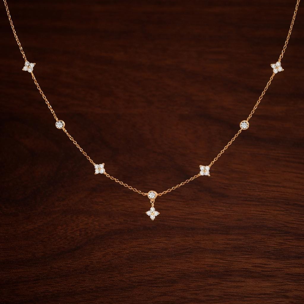 14K Gold Plated Stainless Steel Flower Necklace, Cubic Zirconia Sparkle, Dainty Floral Pendant