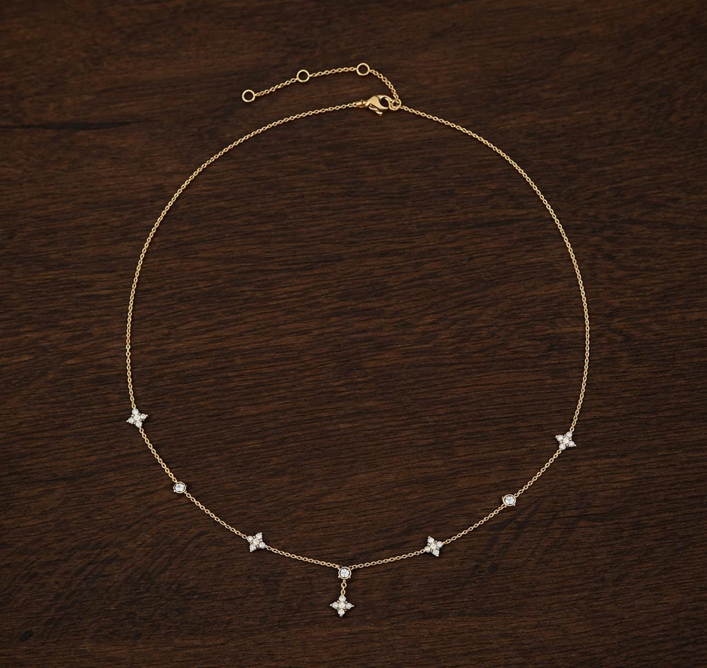 14K Gold Plated Stainless Steel Flower Necklace, Cubic Zirconia Sparkle, Dainty Floral Pendant