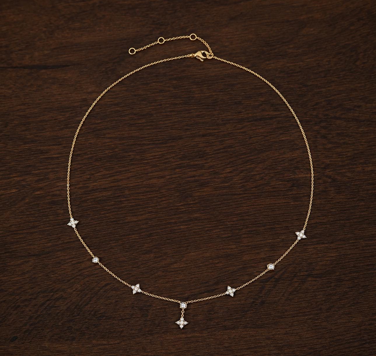 14K Gold Plated Stainless Steel Flower Necklace, Cubic Zirconia Sparkle, Dainty Floral Pendant