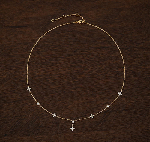 14K Gold Plated Stainless Steel Flower Necklace, Cubic Zirconia Sparkle, Dainty Floral Pendant