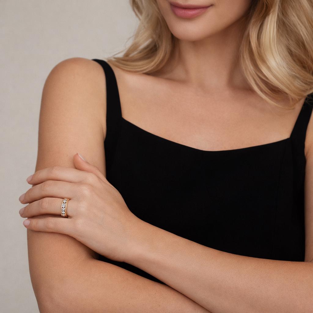 18K Gold Plated Square Zircon Ring, Waterproof Stainless Steel Minimalist Jewelry
