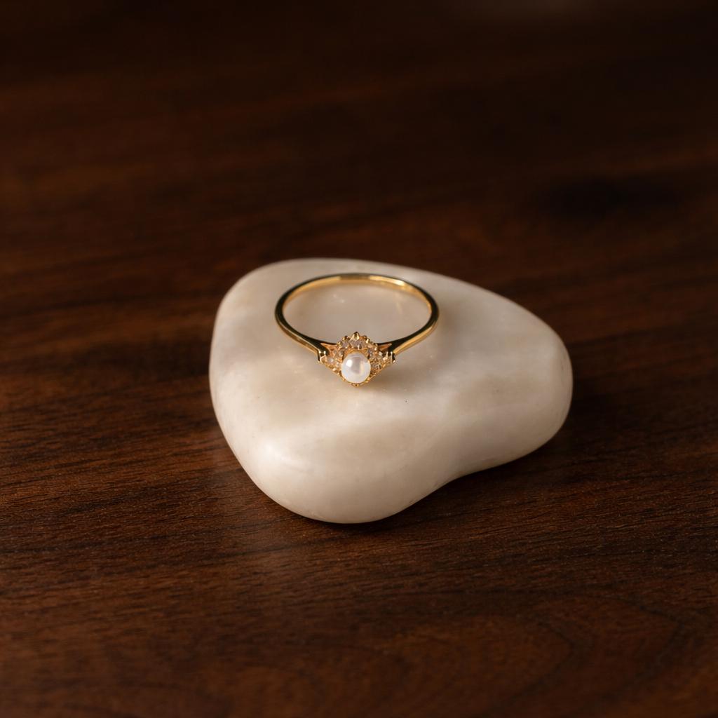 925 Sterling Silver Mini Pearl Ring, Gold Color Minimalist Engagement Jewelry