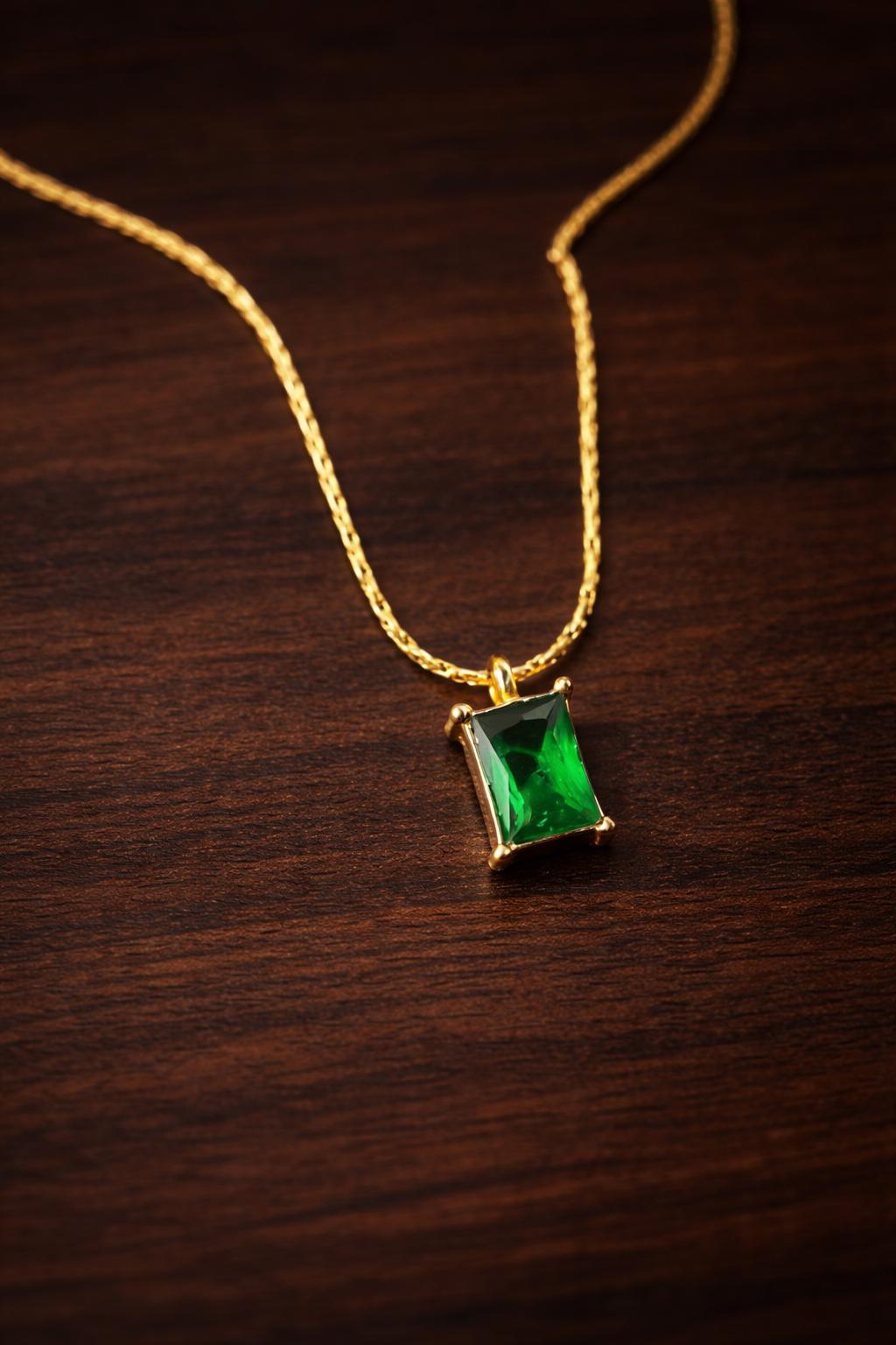 316L Stainless Steel Square Green Zircon Pendant Necklace, Elegant Wedding Jewelry