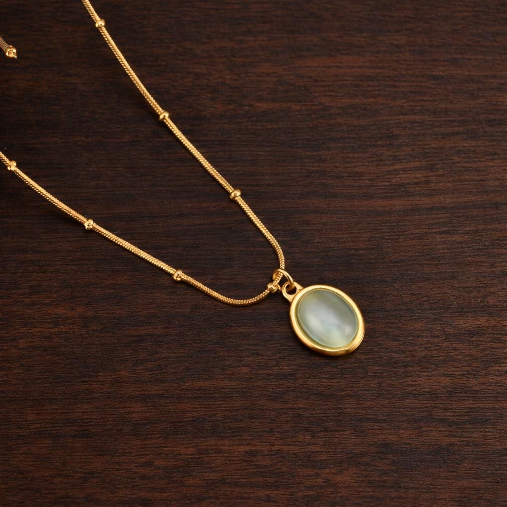 925 Sterling Silver Oval Sea Blue Cat Eye Pendant Necklace, Minimalist Lock Bone Chain
