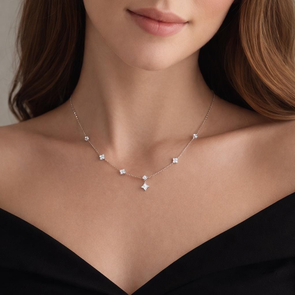 14K Gold Plated Stainless Steel Flower Necklace, Cubic Zirconia Sparkle, Dainty Floral Pendant