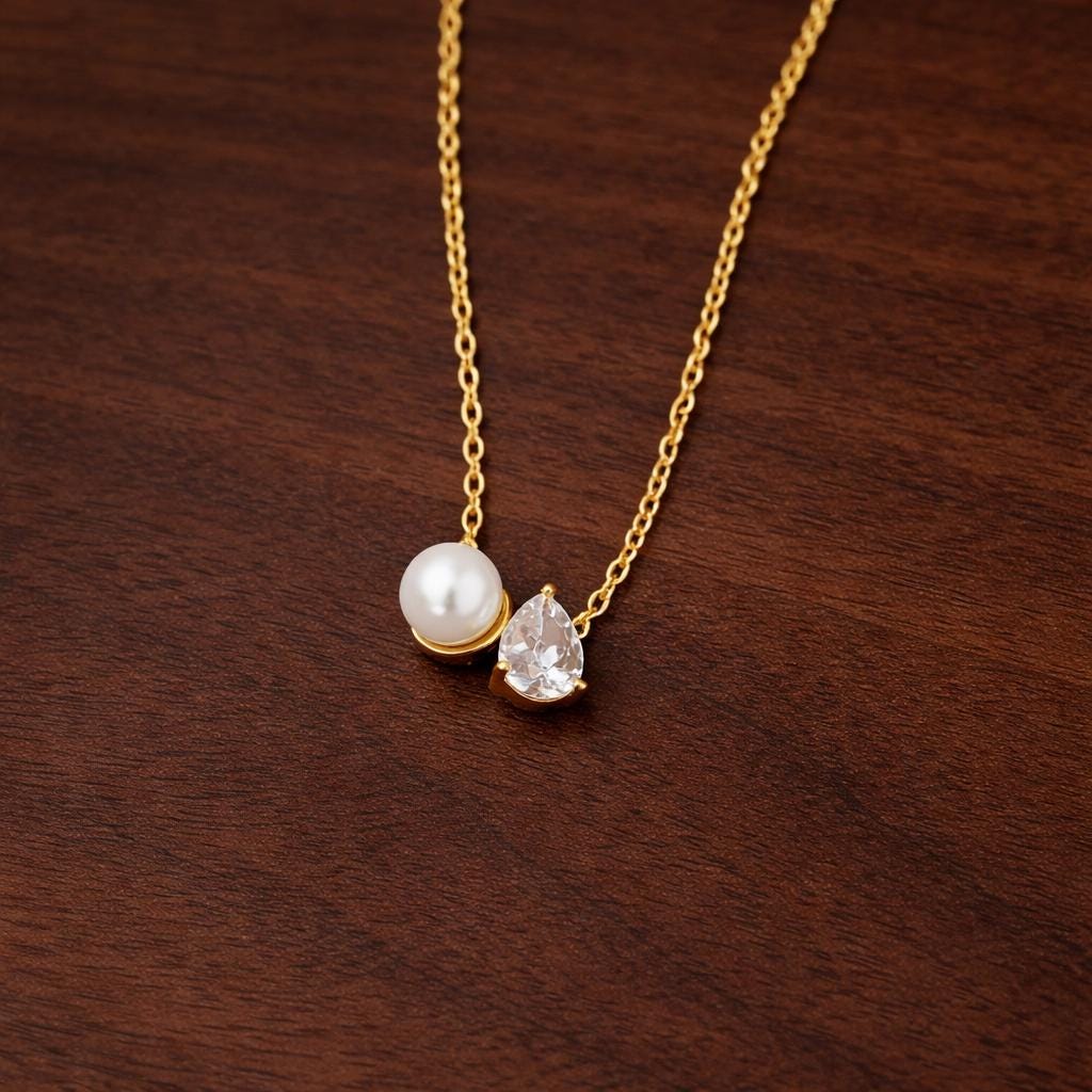 18K Gold Plated Pearl Zircon Choker, Minimalist Boho Elegant Necklace