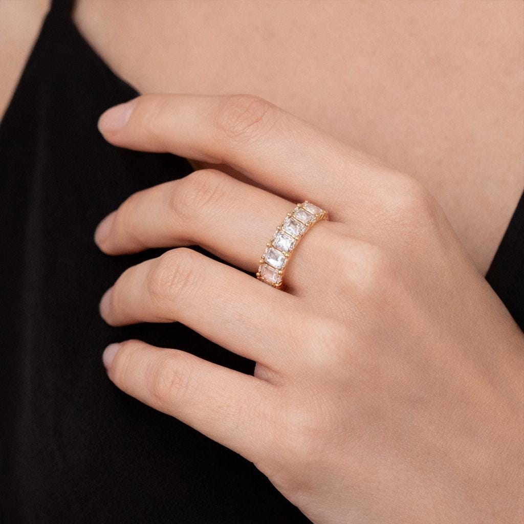 18K Gold Plated Square Zircon Ring, Waterproof Stainless Steel Minimalist Jewelry