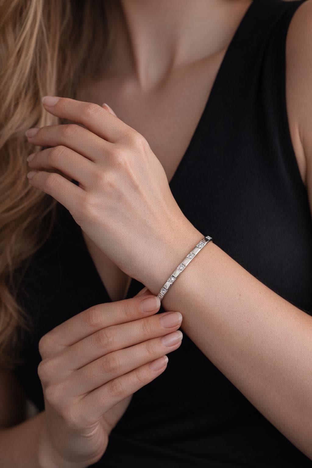 18K Gold Plated Stainless Steel Bangle Bracelet, Cubic Zirconia Minimalist Charm Jewelry
