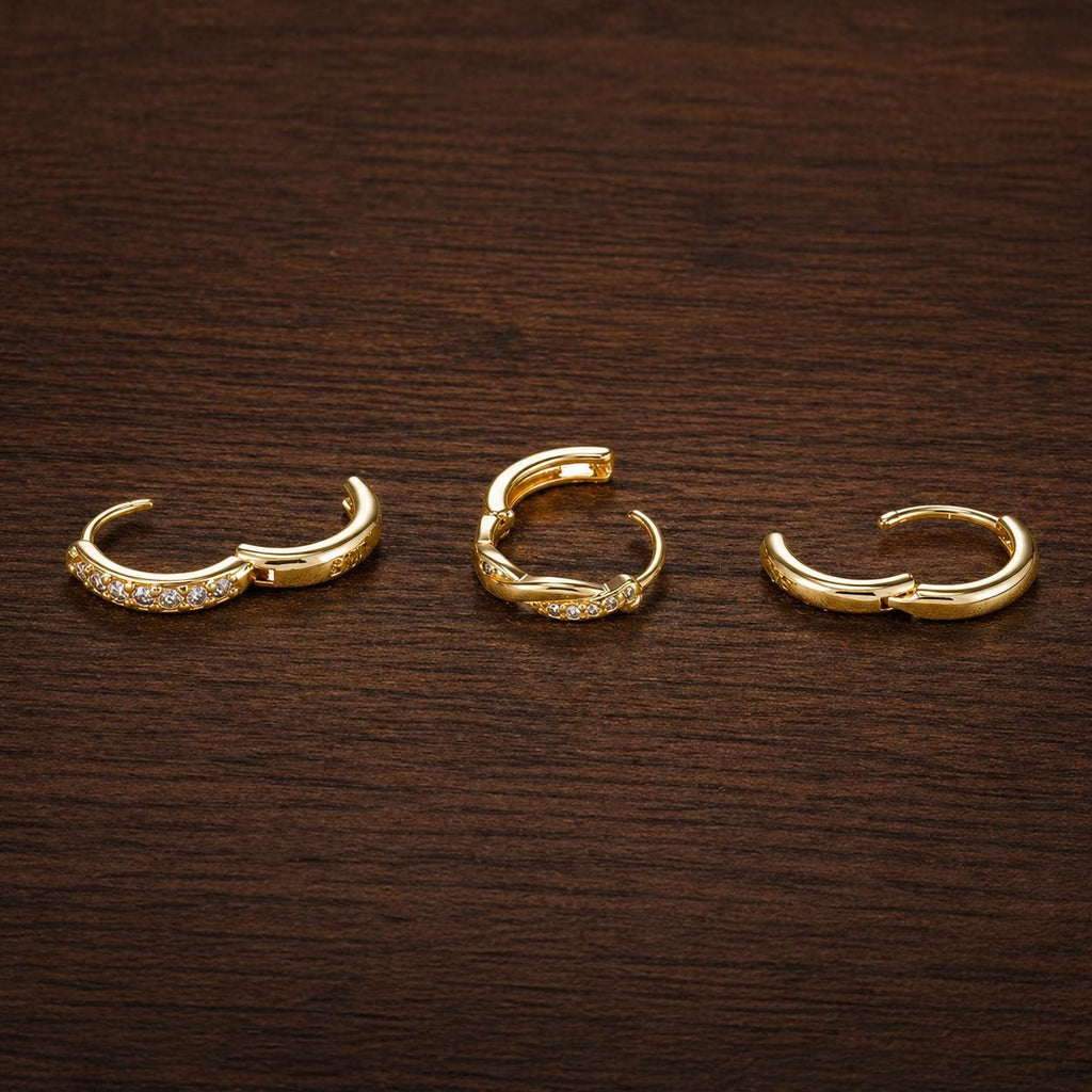 3PCS Twisted Huggie Earrings Set, 14K Gold Plated Stainless Steel Hoops, Minimalist Punk Unisex