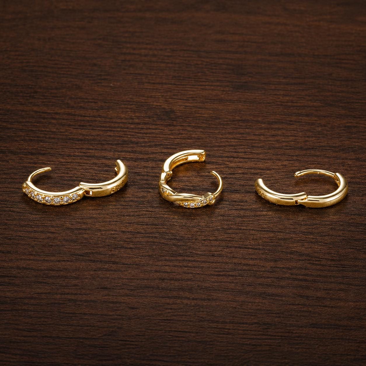 3PCS Twisted Huggie Earrings Set, 14K Gold Plated Stainless Steel Hoops, Minimalist Punk Unisex