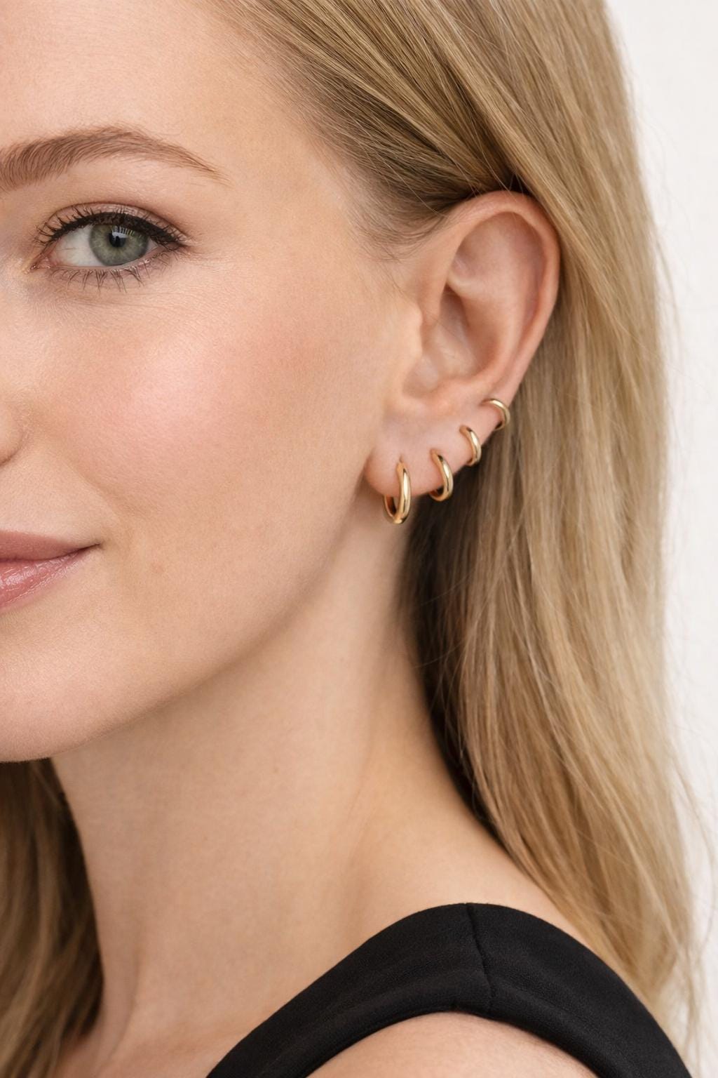 14K Gold Plated Huggie Hoop Earrings Set – Stainless Steel, Hypoallergenic Small Hoops
