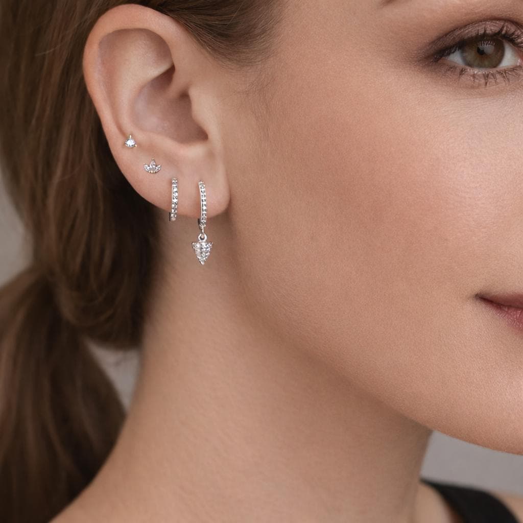 4PC Zircon Spike Cone Hoop Earrings, Stainless Steel Stackable Studs, Punk Hip Hop Jewelry