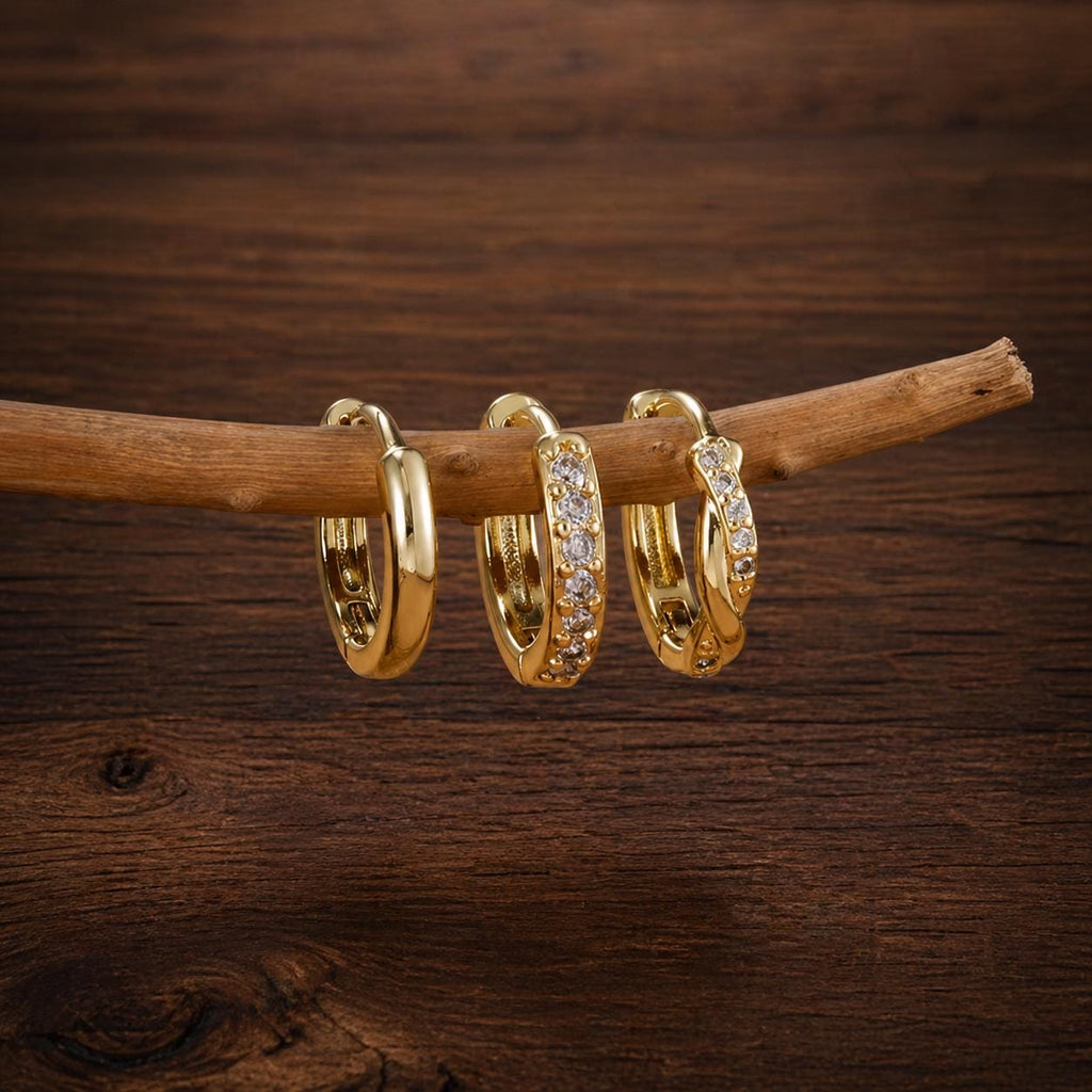 3PCS Twisted Huggie Earrings Set, 14K Gold Plated Stainless Steel Hoops, Minimalist Punk Unisex
