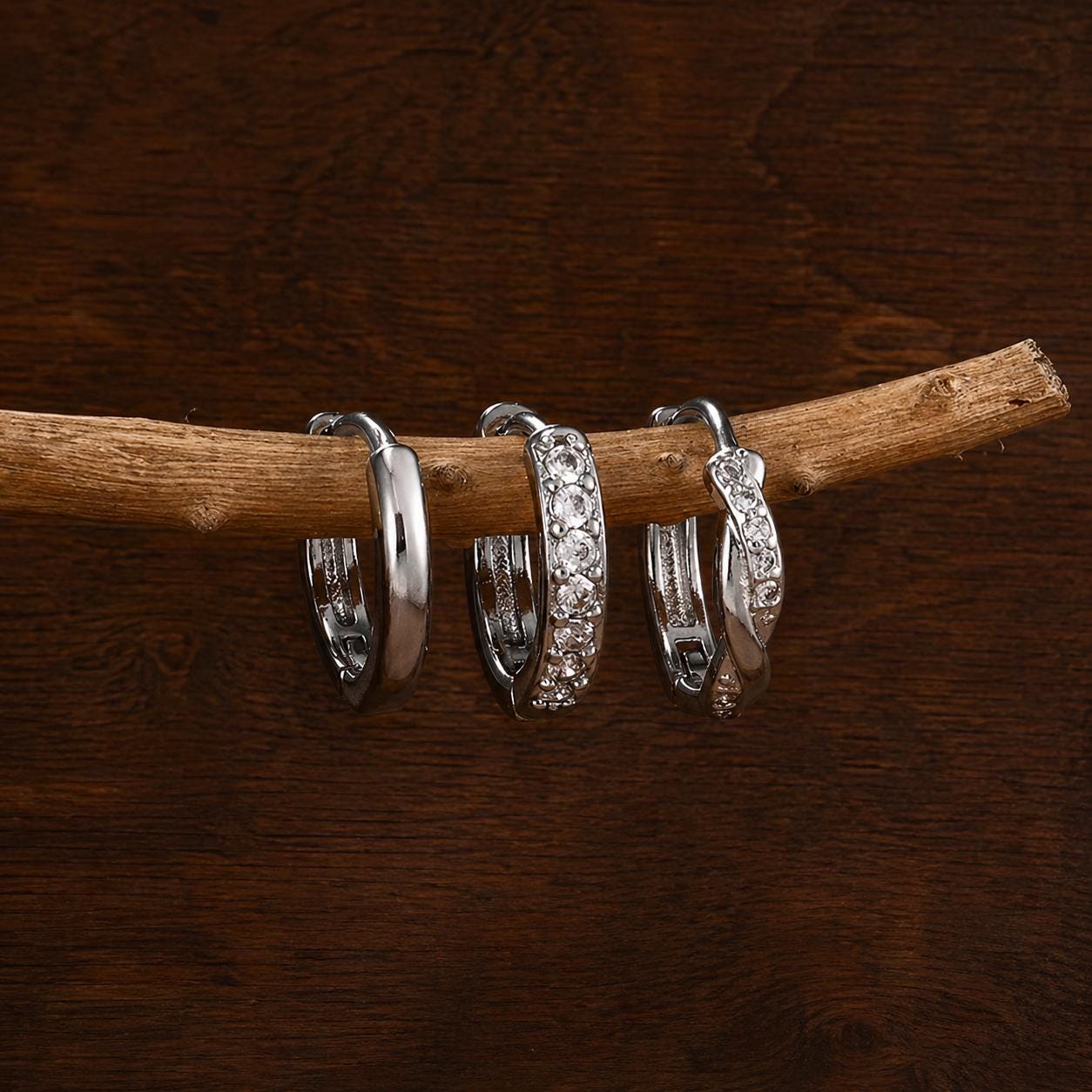 3PCS Twisted Huggie Earrings Set, 14K Gold Plated Stainless Steel Hoops, Minimalist Punk Unisex